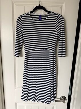 Seraphine Navy and White Striped Maternity/Nursing Dress